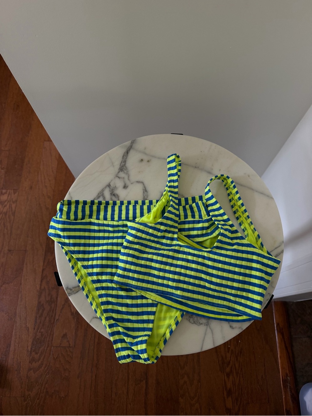 Xhilaration Neon Yellow & Blue Striped Girls Two-Piece Swim Set
